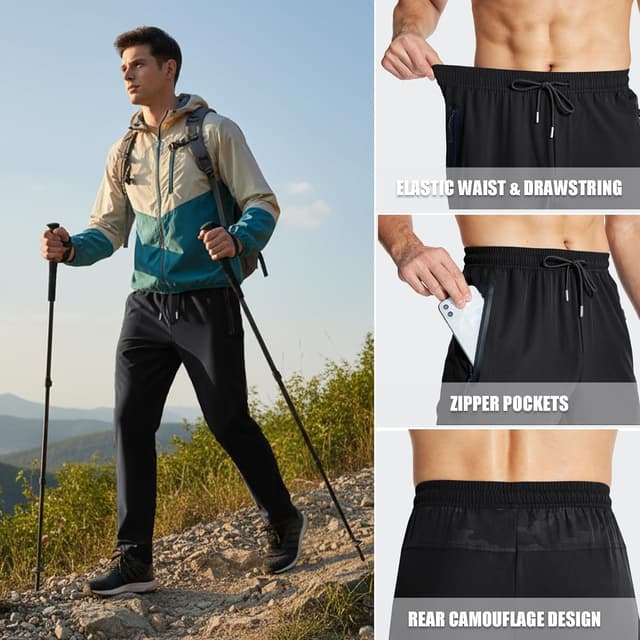 Detalle de MAGCOMSEN Men’s lightweight tracksuit bottoms with zip pockets for walking & hiking