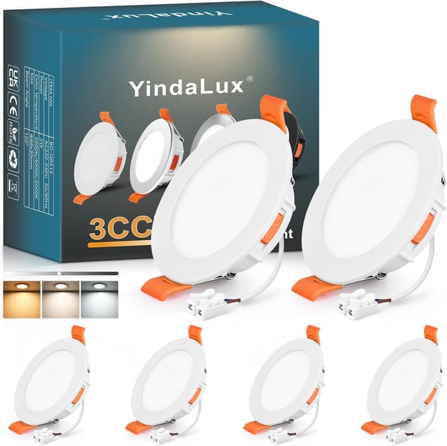 Detalle de YindaLux LED-Einbaustrahler 230 V dimmbar 5 W (3CCT, 6er-Set) – ultraflach, IP44 für Bad