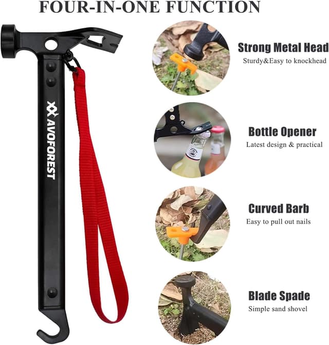 Detalle 2 de AVOFOREST Camping Hammer aus Aluminium mit Haken – multifunktionales Camp-Tool inkl. Aufbewahrungstasche