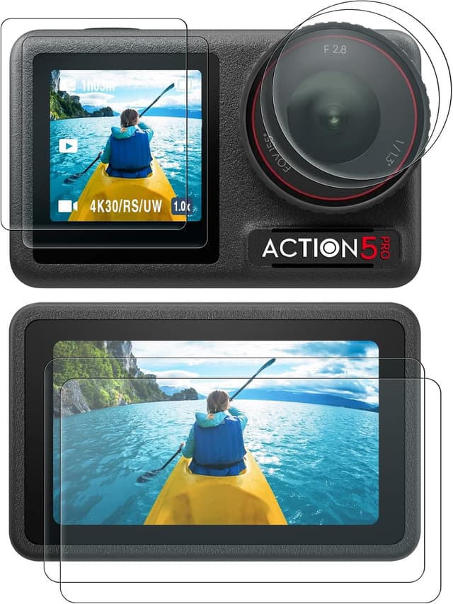 Detalle de AMAZEAR 2er-Set Displayschutzfolie für DJI Osmo Action 5 Pro (inkl. Objektivschutz)