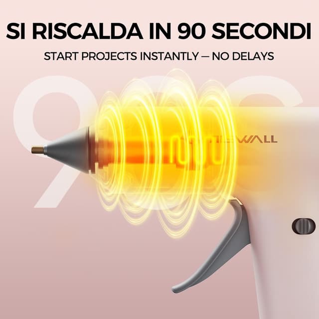 Detalle de TILSWALL mini pistola per colla a caldo senza fili con 20 stick 7×140 mm (riscaldamento 90 s) – Rosa