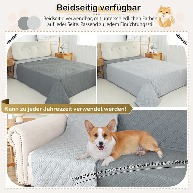 Detalle de GYURO 100% wasserdichte Hundedecke beidseitig nutzbar – Schutz für Sofa, Bett und Auto (Grau, 97 × 190 cm)
