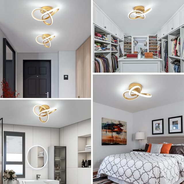 Detalle 2 de EIDISUNY 25cm 22W Flower Shape LED Ceiling Light (Brushed Gold) – 6000K Cool White