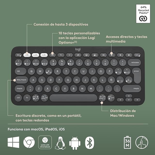 Thumbnail 6 de Logitech Pebble Keys 2 K380s: Teclado Bluetooth Portátil 🖥