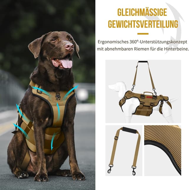 Detalle de OneTigris Harnais pour chien Invictus : aide réglable à la marche et au transport