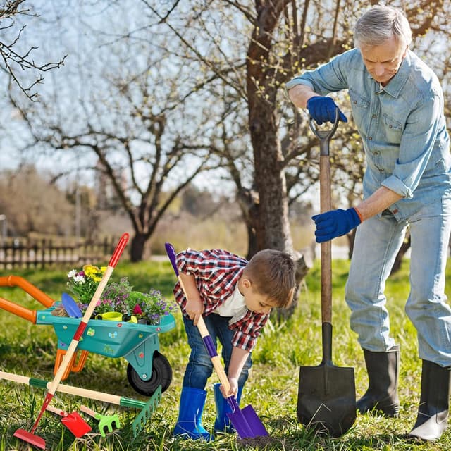 Detalle de JONRRYIN Carriola per bambini con set giardinaggio (14 pezzi) e guanti in dotazione