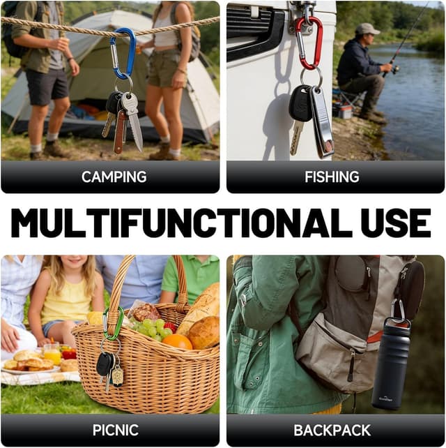 Detalle de 12PCS 3" Aluminum Nonlocking Carabiner Keychain Clips (D-Ring) – Spring Snap Hooks for Home, Camping & Travel