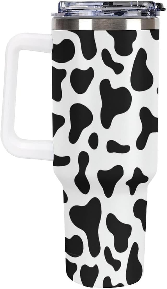 Thumbnail 6 de 40 Oz Tumbler with Handle and Straw (Cow Print) – 304 Stainless Steel Vacuum Insulated Cup with Leak-Proof Dual Lid