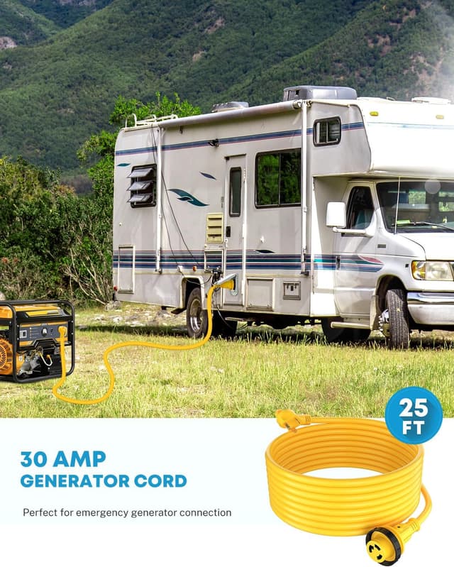 Detalle de Kohree 25' 30 Amp RV Power Extension Cord with Twist Lock Adapter (ETL Listed) — LED Indicator & Grip Handle