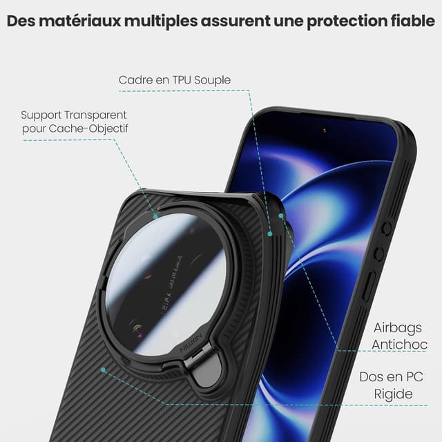 Detalle de Coque magnétique Nillkin pour Xiaomi 17 Ultra (6,9 pouces) avec support photo et compatibilité MagSafe — Noir