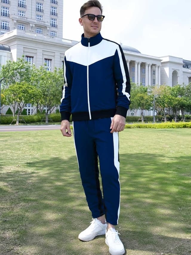 Detalle 2 de ANOTWENER Herren Trainingsanzug-Set mit Kontrastdetails und durchgehendem Reißverschluss