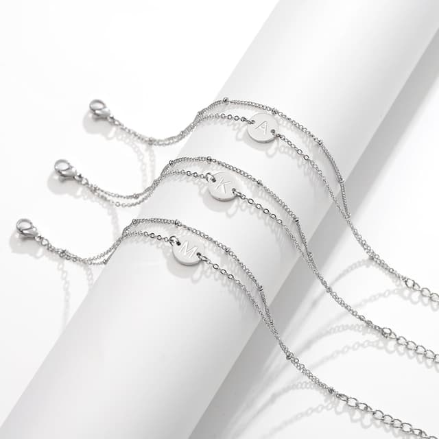 Thumbnail 6 de TINGN bracciale da donna in argento con oro bianco 18 carati riempito e dischi personalizzati con iniziali