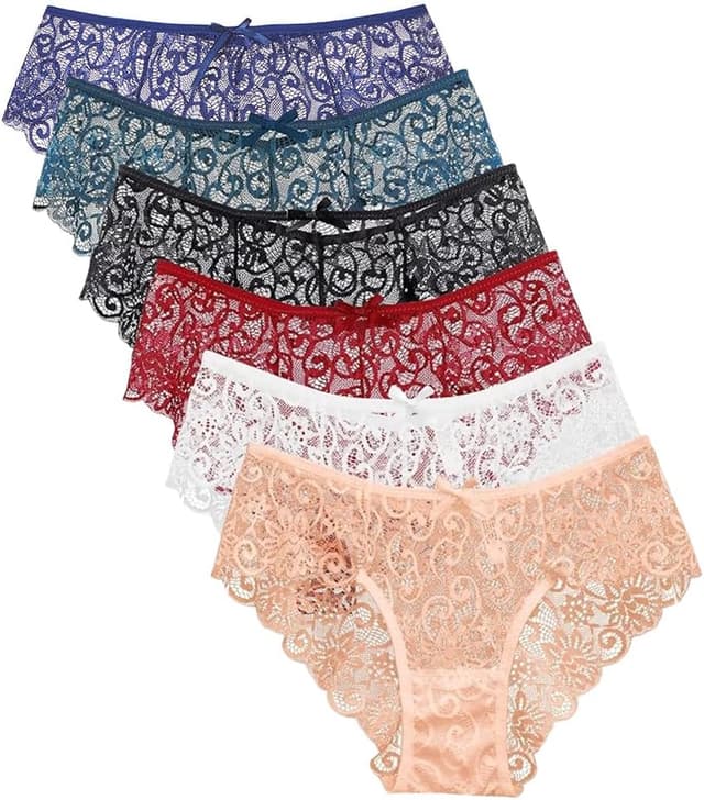 Detalle de HAGOT lot de 6 culottes en dentelle à taille basse pour femmes (6 couleurs)