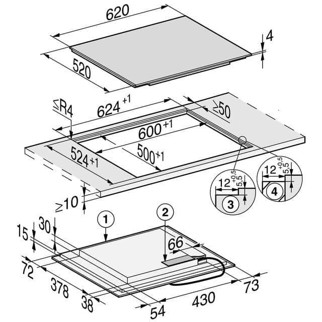 Detalle de Miele KM 7466 Placa inducción 4 zonas 620 mm