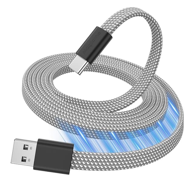 Detalle de Magtame USB-A to USB-C Magnetic Retractable Charging Cable (5ft, Flat, Coiled), 30W Fast Charging Support – Silver