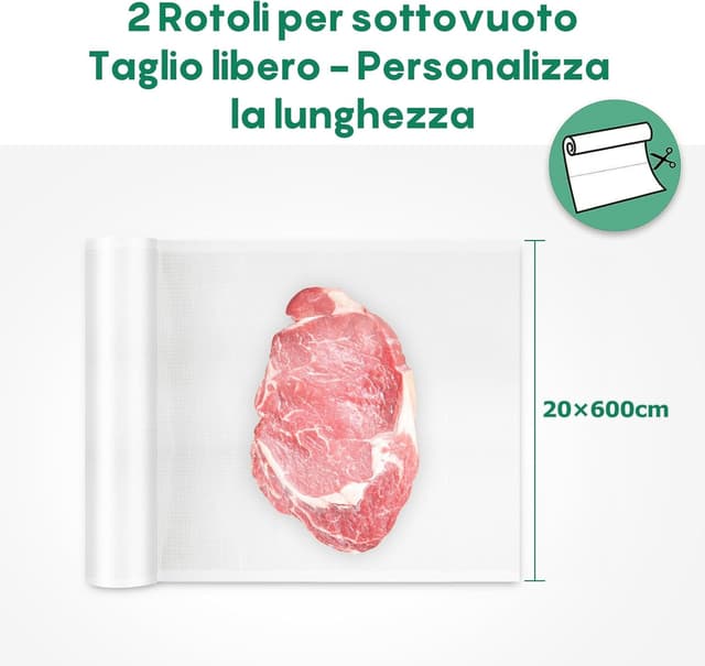 Detalle de FRESKO Sacchetti sottovuoto alimenti 2 rotoli 20 x 600 cm: ritagliabili, senza BPA