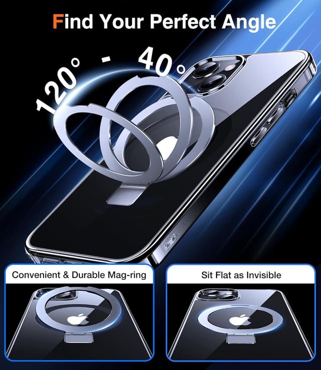 Detalle 1 de Chicfun 3-in-1 MagSafe case for iPhone 13/14 with Magnetic stand, kickstand and ring grip (clear)