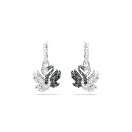 Thumbnail 1 de Swarovski Pendientes Swan negros, combinación de acabados metálicos 💍