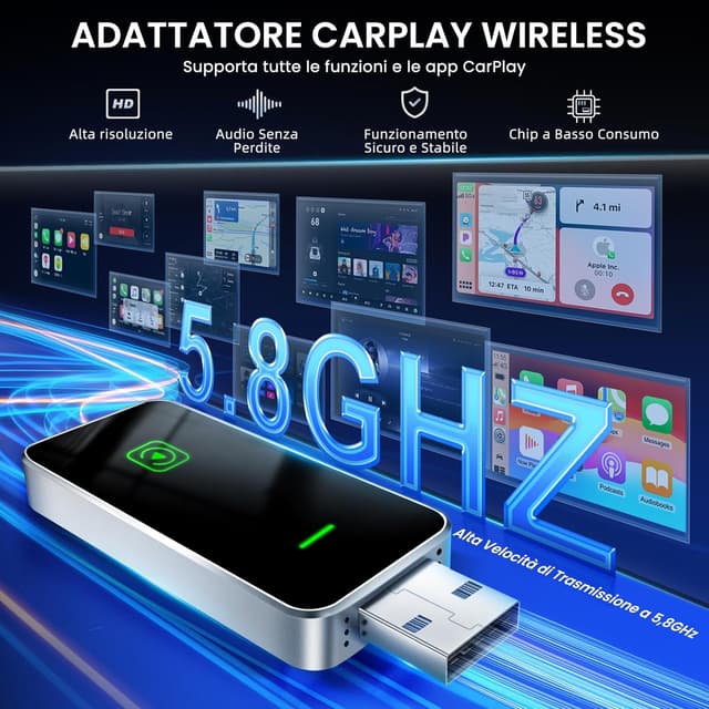 Detalle de CUGEFRE Adattatore CarPlay senza fili: converti CarPlay cablato in wireless, Plug & Play per iPhone (iOS 12+)