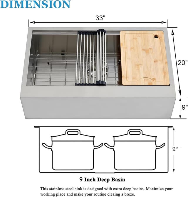 Thumbnail 4 de SHACO 33" Stainless Steel Farmhouse Sink 🪣