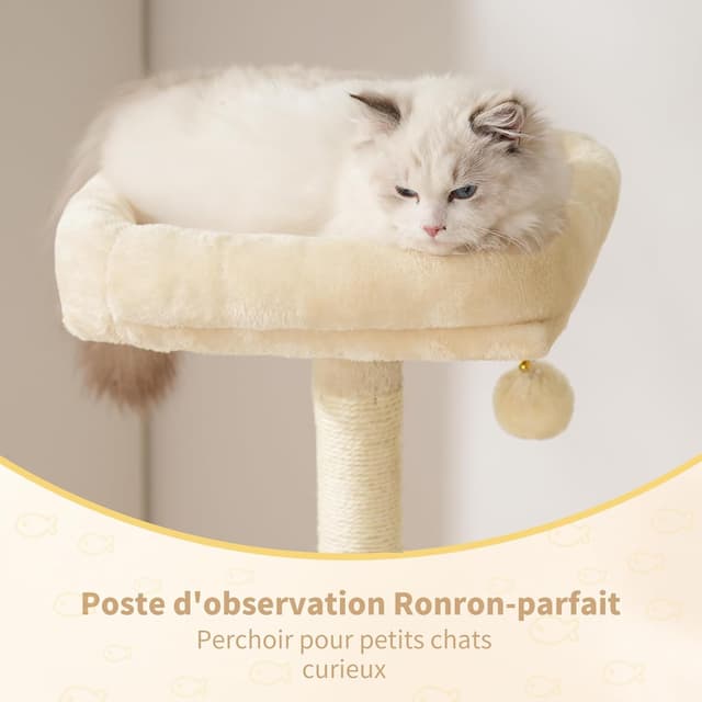 Detalle de Heybly Arbre à chat HCT200SM beige – 125 cm avec niche, plateformes et griffoir en sisal