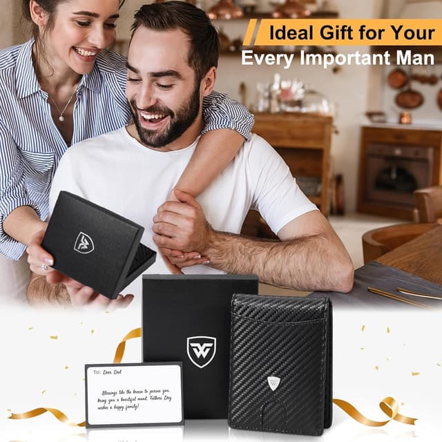 Detalle 2 de WONSEFOO Wallets Mens Slim RFID Carbon Fiber 12 slots