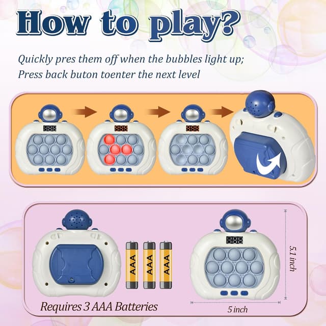 Detalle de GAPER GO Pop Game Light Up Fidget Toy (Astronaut) — LED Screen Handheld Push Pop Puzzle Game for Kids