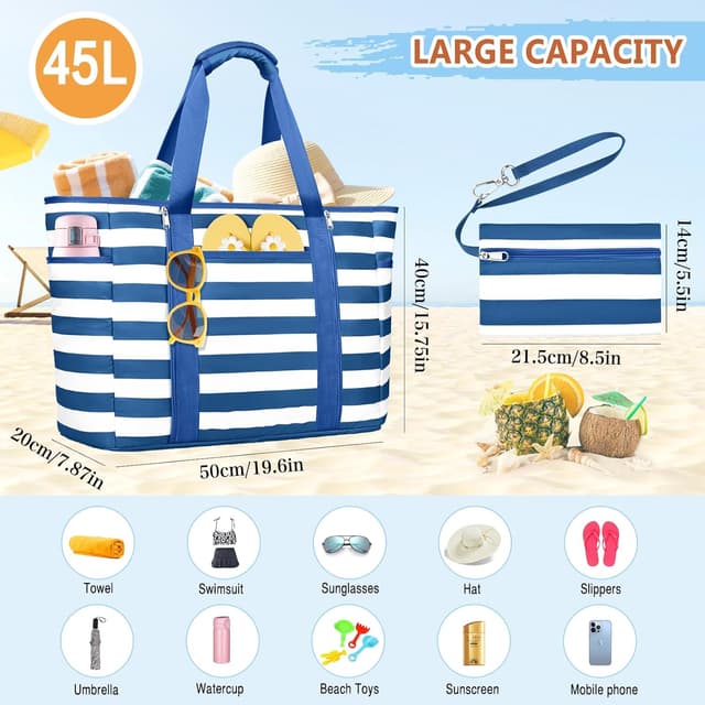 Detalle de KTUEOV Sac de plage femme XXL 45L pliable et imperméable, sac caba grand format
