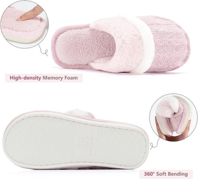 Detalle de GOEWY Cozy Slippers for Women – Fuzzy memory foam house shoes with anti-skid sole