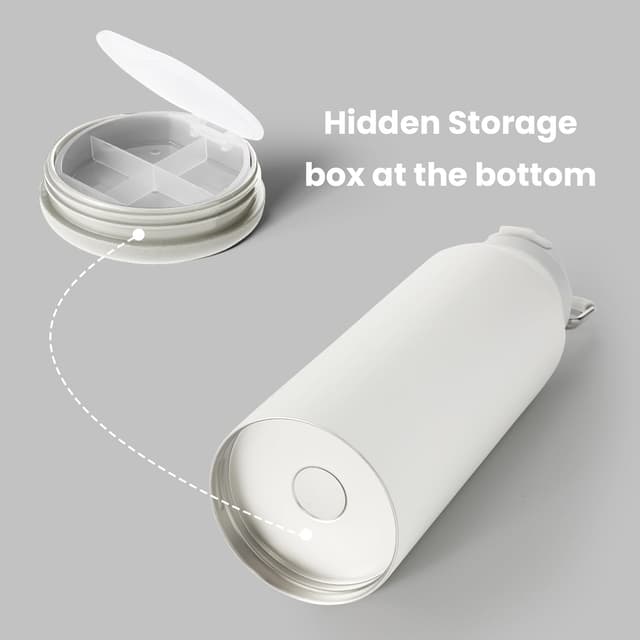 Detalle 2 de BOTTLE BOTTLE Isolierte Wasserflasche mit Strohhalm und Pillendosierung – Outdoor-Sportflasche 1 l (weiß)