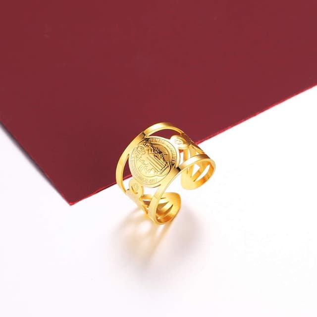 Thumbnail 3 de FaithHeart Anello Aperto in Acciaio Inox Tema cattolico