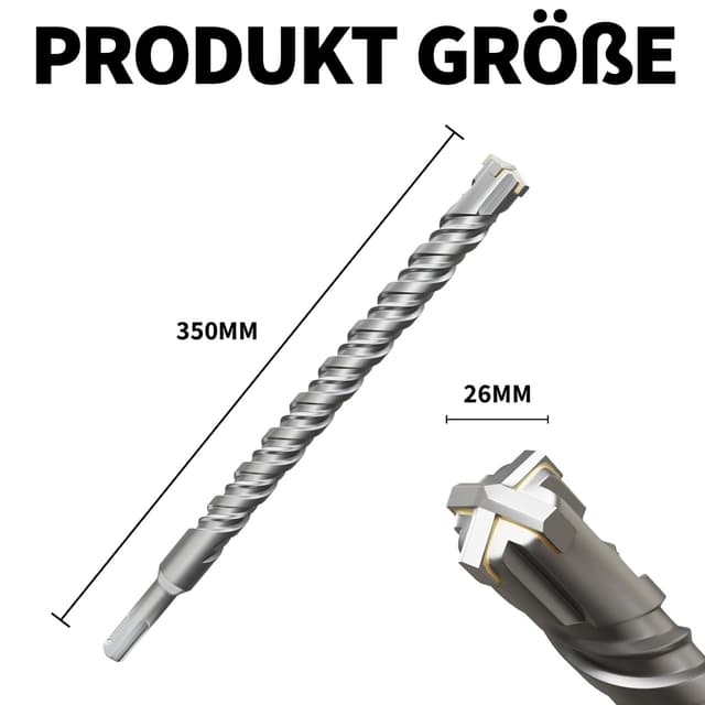 Detalle de SDS-Plus Bohrer 26 mm × 350 mm für Beton, Mauerwerk & Stein – 40CR-Stahl, Doppelspirale