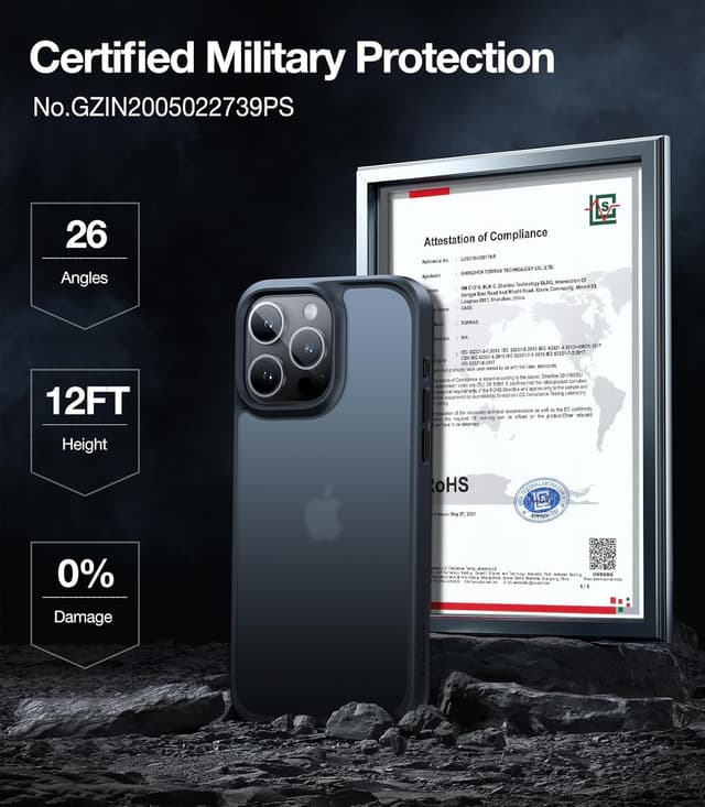 Detalle de TORRAS Guardian Series Shockproof iPhone 13 Pro Max Case (Frosted Black) with 360° Airbag Protection