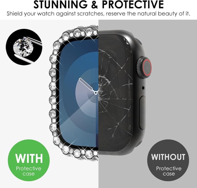 Detalle 2 de Fullife 2 in 1 Waterproof Bling Case for Apple Watch 41mm (Series 7/8/9) – Black lace rhinestone screen protector