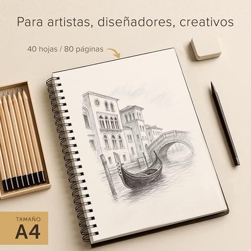 Thumbnail 3 de Cuaderno de Bocetos de Artista A4 - Tapa Dura, Papel muy Grueso de 200 gm2 - Encuadernado en Espiral para Niños, Profesionales, Dibujar y Hacer Bocetos - 21x29 cm, 40 hojas, 80 Páginas