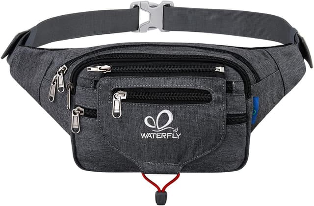 Detalle de Waterfly Bauchtasche/ Gürteltasche für Damen & Herren – Sport-Hüfttasche zum Laufen, Fitness & Wandern in Grau