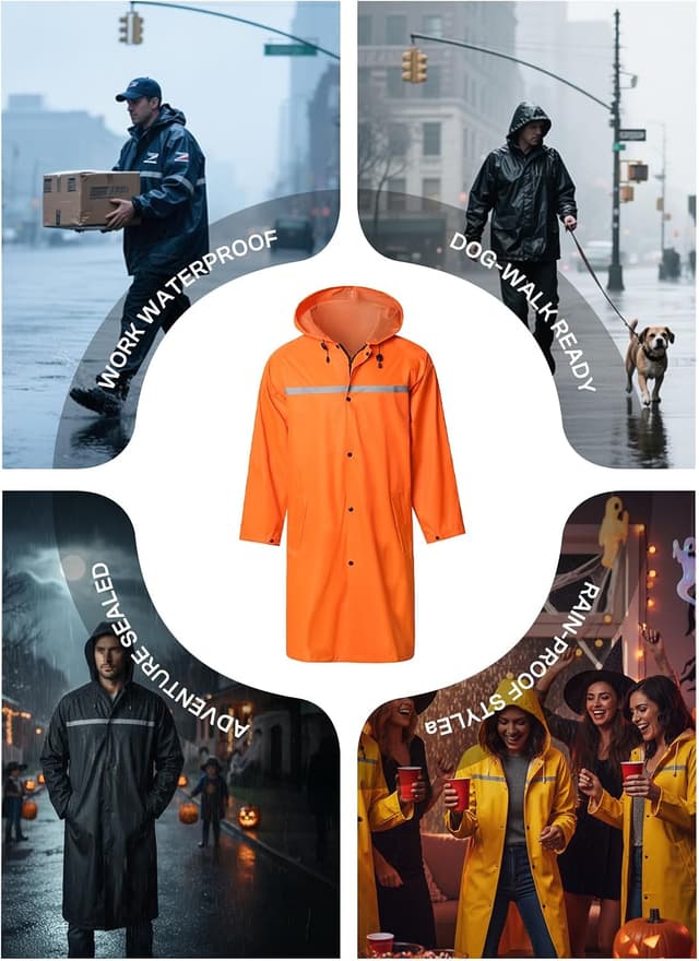 Thumbnail 6 de Men’s Long Hooded Safety Rain Jacket Waterproof Raincoat Poncho