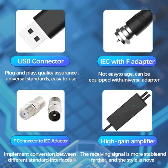 Detalle 2 de Indoor TV Aerial with Built-In 4G Filter Signal Booster & Magnetic Base (Freeview, Plug-in USB Power)