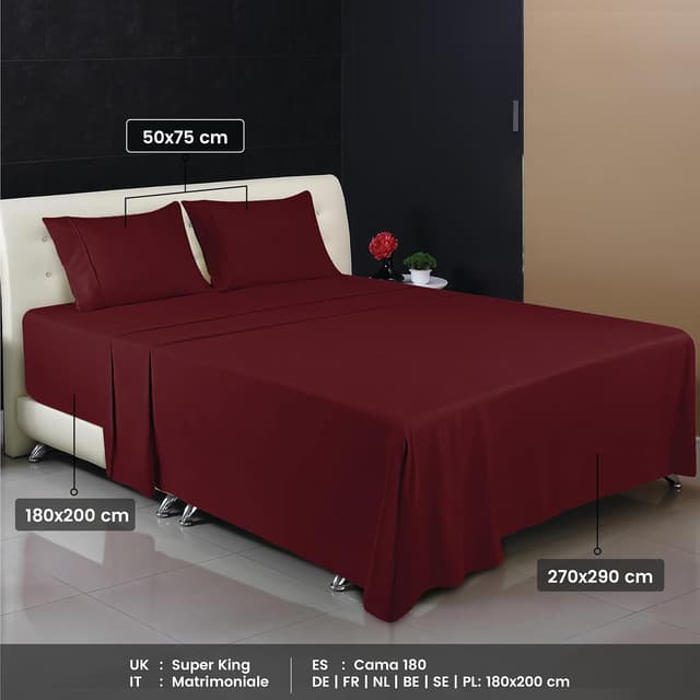 Detalle 2 de Utopia Bedding Sábanas 4 Piezas 180x200 - Burdeos