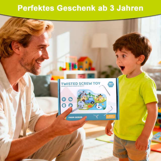Detalle de Liangding Montessori Bauernhof-Schraubbrett (17-teiliges Set) aus Holz – Lern- und Motorikspielzeug ab 3 Jahren