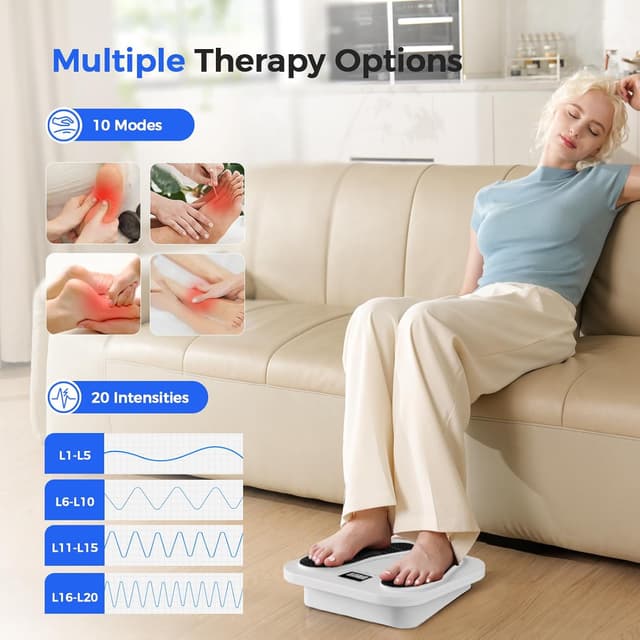 Detalle de Medic Circulation Booster for Feet and Legs – Electric EMS Foot Massager with TENS Technology, 10 Modes and 20 Intensities (White)