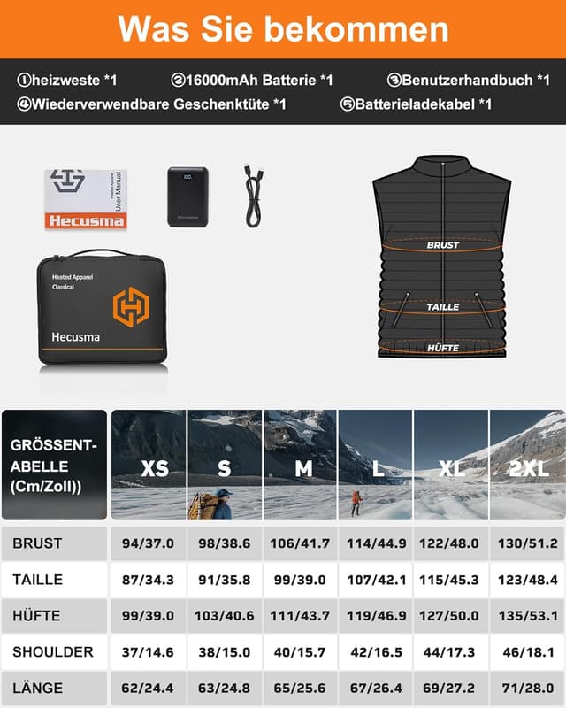 Thumbnail 6 de Hecusma Heizweste Damen mit 16000 mAh Powerbank für Skifahren