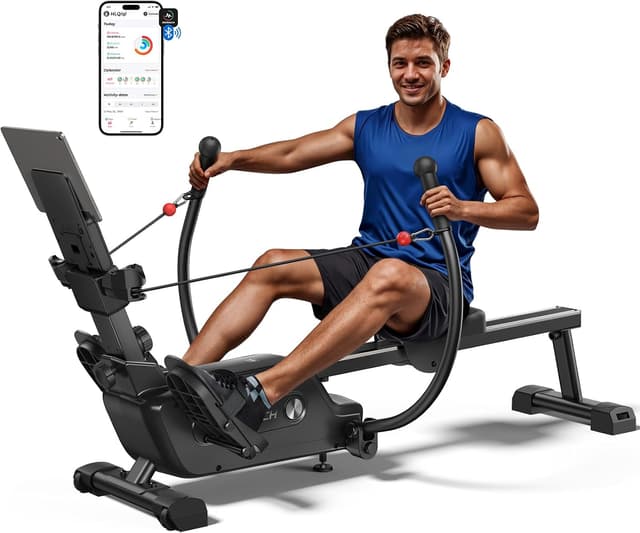 Detalle de MERACH R26 Rudergerät für Zuhause – Doppelpaddel mit mehreren Trainingsmodi & MERACH App