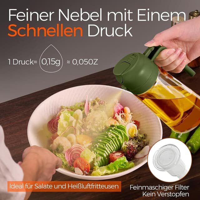 Detalle 2 de YARRAMATE 2-in-1 Ölsprüher für Speiseöl (470 ml), lebensmittelecht – zum Sprühen oder Ausgießen
