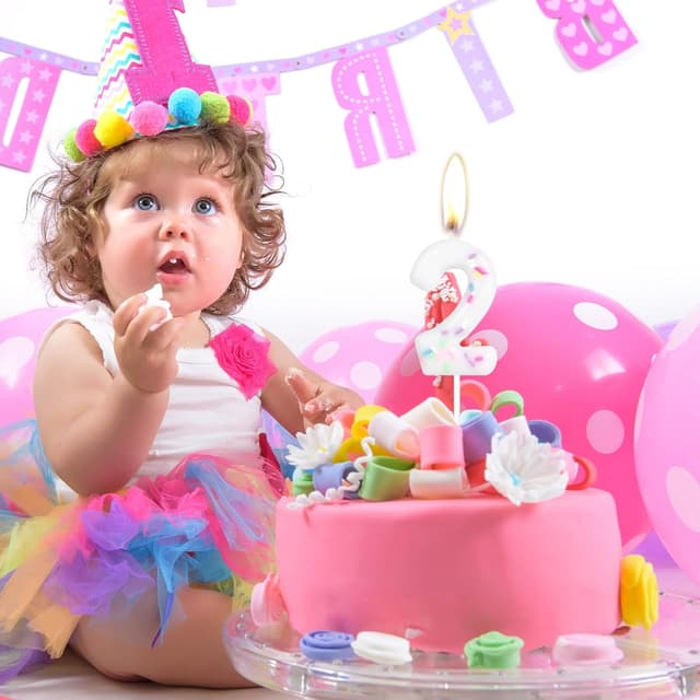 Detalle de Hongplus Girls Colourful 2nd Birthday Candle (Number 2) with Sprinkles