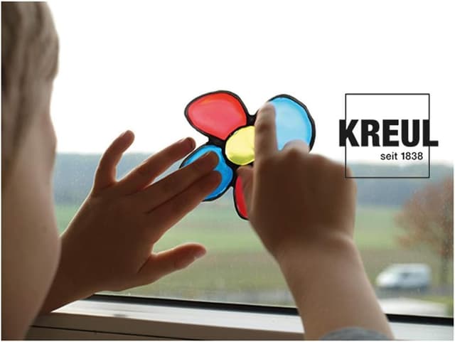 Detalle de KREUL 40151 Window Color Power Pack Ours – peintures pour fenêtres brillantes, contour noir et 2 films, 8 flacons