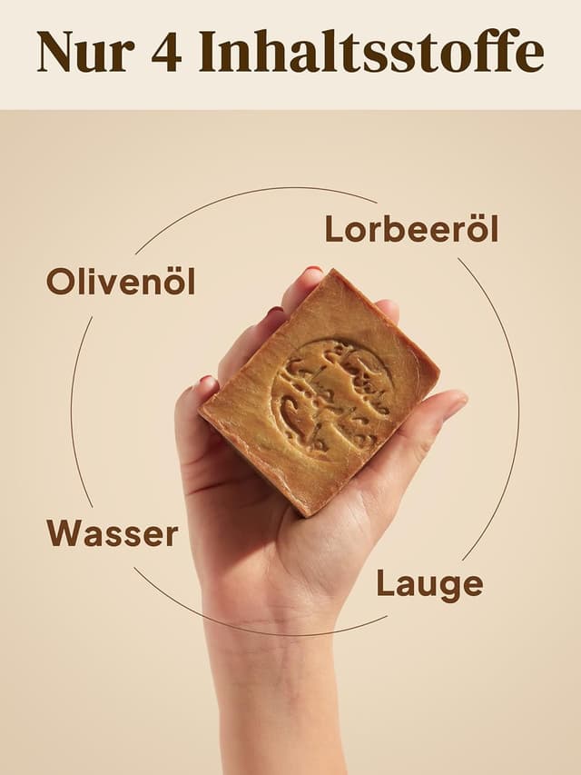 Detalle de Grüne Valerie Naturkosmetik GRÜNE VALERIE® Original Aleppo Seife Deluxe – 200 g (+70% Lorbeeröl/Olivenöl) – 6 Jahre gereift