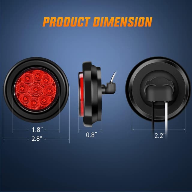 Detalle 2 de Nilight 2-Inch Round Red Marker Light (2-Pack) — 9 SMD LED Clearance/Indicator for 12V Trucks & Trailers