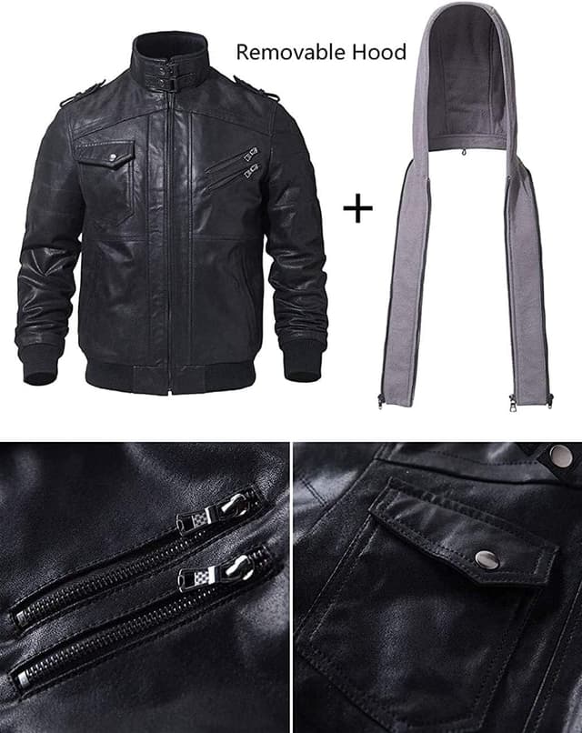 Detalle de FLAVOR Blouson homme en cuir véritable avec capuche amovible