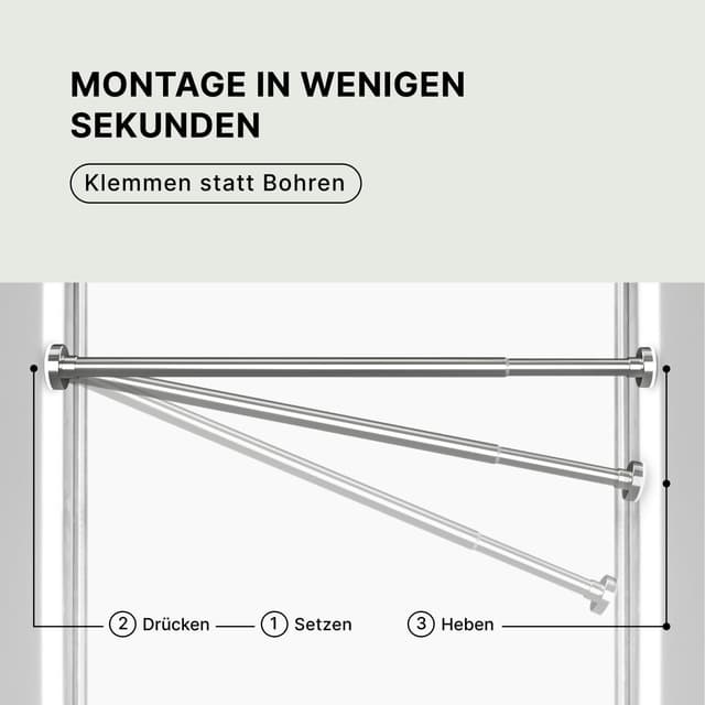Detalle 2 de MEISENBERG lot de 2 tringles à rideaux extensibles sans perçage 50 à 80 cm, acier inoxydable, Ø25 mm